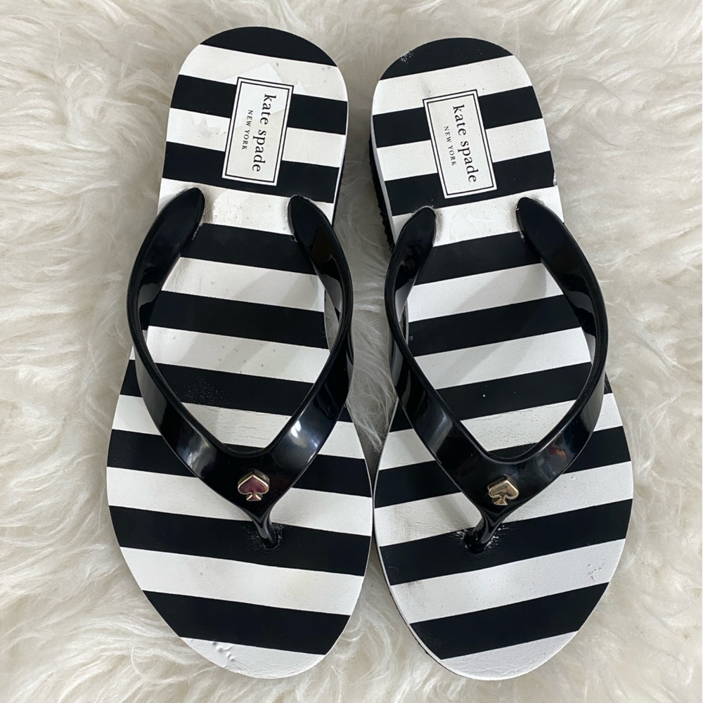 Kate Spade Black and White Striped Flip Flops size 7M